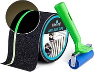 Anti Slip Traction Tape with Glow in Dark Green Stripe and Free Application Roller, 4 Inch x 30 Foot