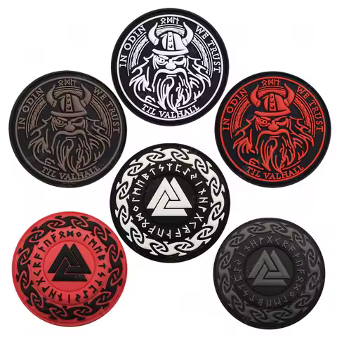 Tactical Viking Wolf Patches In Odin We Trust Stripes PVC Rubber Patches Appliques Armband Decorativ