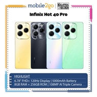 [Malaysia Set] Infinix Hot 40 Pro / Hot 40Pro Smartphones [6.78" FHD+ 120Hz Refresh rate Display | 8GB RAM + 256GB ROM | 108MP AI Triple Camera | 5000mAh Battery | 33W Fast Charge] 1 Year Official Warranty By Infinix Malaysia!