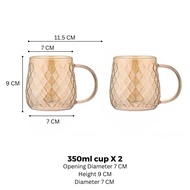 Diamond Amber Glass Cup Coffee Cup Cawan Gelas Diamond Cawan Air Panas Gelas Air Cawan Kaca Tea Cup