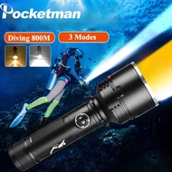 XHP70 SuperBright Scuba Diving Flashlight IPX8 Yellow/White Light  IPX8 Waterproof Professional Divi