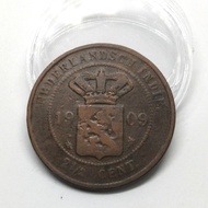 Uang Koin Kuno Nederlandsch Indie 2.5 Cent 1909 Original