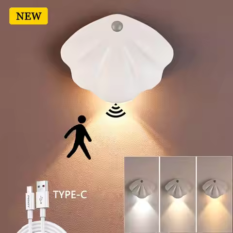 LED shells Night Light Motion Sensor Light USB Type-C Tricolor Room Decoration Lamp for Corridor sta