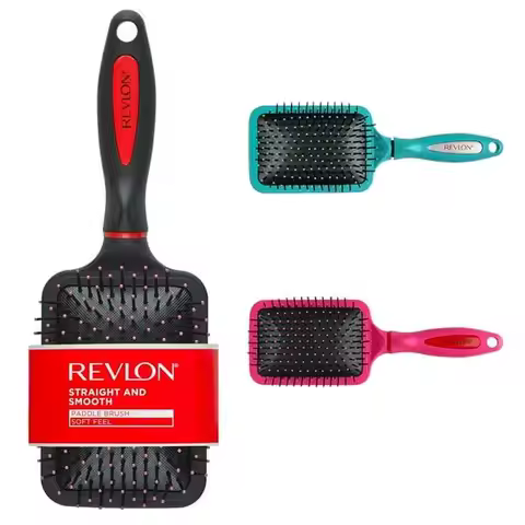 Revlon Essentials Paddle Hair Brush with Nylon Bristles, Rubberized Grip – Color May Vary
