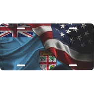 Flag of Fiji and USA Personalized Front Aluminum License Plate Suitable Outdoor Play 6 X 12 in