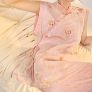 New Chinese Style Chinese Style Pure Color Flower Embroidered Mulberry Silk Sequined Vest Women Desi