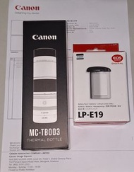 Canon LP-E19 原廠相機電池 + Canon 鏡頭造型不鏽鋼保溫杯 for R1 R3 1D X Mark III
