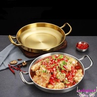 VALENTINE1 Dry Pot, Thickened Round Frying Pan, Reusable 22/24/26/28/30cm Stainless Steel Double Ear Salad Bowl Ramen