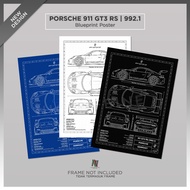 [Poster Only] Porsche 911 GT3 RS | 992.1 Minimal Racing Sport Car Blueprint Style Art Large Poster P