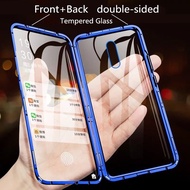 360° Tempered Glass Magnetic Casing For Oppo A31 A91 A52 A92 Ax3s A5 A9 2020 AX7 F9 AX5s Reno 10X 2 2Z 2F Double-sided Glass Phone Case Front + back Glass Magnetic Magnet Metal Frame flip Bumper Full Protection Hard case cover