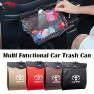 Toyota Sienta Car Mounted Leather Garbage Bin with Cover Portable Trash Can Suspended Garbage Bag Folding Luxury Large Capacity Storage Bag Car Interior Accessories
