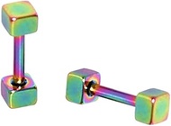 Cartilage Earring, 316L Stainless Steel, Cubed Style, PVD Plated, Rainbow, 1.2mm x 6mm with 3mm Top