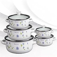 BJDST Household Enamel Pot Five-piece Flower Thickened Flat Bottom Double Ear Soup Pot Combustible Gas Induction Cooker Combo Pot