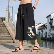 New Chinese Cropped Pants Men Thin Loose Casual Sports 7-point Pants Trendy Plus Size Over-the-Knee 