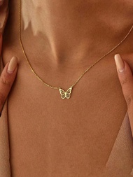 Vòng cổ mặt dây chuyền hình bộ xương bướm 3d thời trang tối giản Dây chuyền thép không gỉ màu vàng V