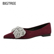 Ready Stock Bigtree Women's Flat Shoes 6213-H71 Korean Version Fashion Bowknot Pointed Suede All-Mat