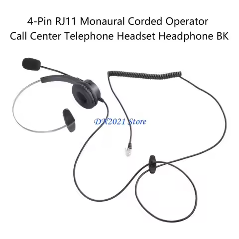 F3KE 4-Pin RJ11 Monaural Corded Operator Call Center Telephone Headset Headphone BK