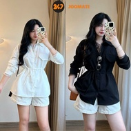 247joomate Long-Sleeved Lace Collar Shirt with Tie Loose Ribbed Shirt 5332 P8k8