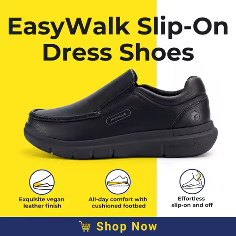 Fitville Men'S Leather Shoes Wide Width 2E Slip-On Casual Shoes Lightweight For Swollen Feet With Ar