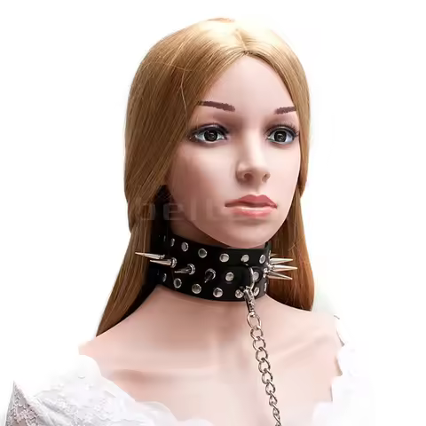 Bondage Collar Spikes Neck Cuff Slave BDSM Lockable Restraint Harness Collar with Rivets Spike Flexi