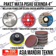 PAKET 5Pcs Mata Gerinda Pisau Potong Poles Amplas Besi Kayu Keramik 4" - Mata Pisau Gerinda Potong Besi Poles Amplas Keramik 4 Inch