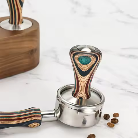 Coffee Bottomless Portafilter 51mm 54mm 58mm Flat Tamper Stainless Steel Colorful Wood Replacement F