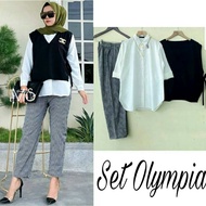 KEMEJA KATUN ST Set Moscrepe Outer Shirt and Olympia 3-in-1 Checked Cotton Pants