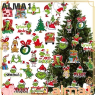 ALMA 24Pcs Grinch Figure Pendant, Grinch Merry Christmas Xmas Tree Hanging Decoration, Flat Xmas Tre