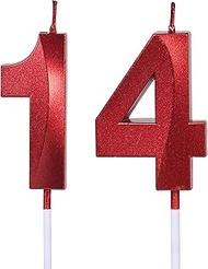 Red 14th & 41st Birthday Candles for Cakes, Number 14 41 Glitter Candle Cake Topper for Party Annive