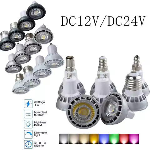 Dimmable MR16 DC 12V E27 GU10 E14 E12 B22 GU5.3 5W DC 24V LED COB Spotlight Bulbs Spotlights HomeLam