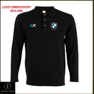 Microfiber Lengan Panjang Long Sleeve collar T Shirt Logo Embroidery Sulam BMW IX I4 Hybrid EV Elect