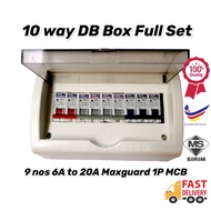 DB Box 10 way (Full Set) Maxguard 1P MCB 10A -20A Distribution board [Customize service available] S