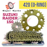 HOYO SPROCKET CHAIN SET (420-GOLD) SUZUKI RAIDER 150 STEEL SPROCKET GOLD 420