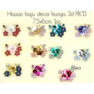 Hiasan baju decor bunga 3d RK13 7.5x6cm 1pc