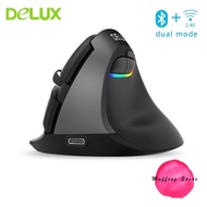 ส่งไว❗Delux เม้าส์ถนอมข้อมือ ลดอาการปวดเมื่อย Bluetooth 4.0 + 2.4 GHz Wireless Mouse เม้าส์ไร้สาย ชา