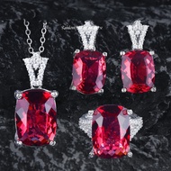 [Free gift box]Luxury Red Diamond Ring Silver Plated Red Crystal Necklace White Diamond Earrings