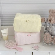 1 Pc Solid Color Knitted 3D Rose Floral Makeup Bag Zipper Soft Women Cosmetic Bag, Suitable For Stor