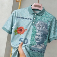 Stock Malaysia Ringgit RM 50-1000 Polo Shirt Currency Banknote Print Collared Tee Breathable Soft Co