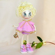 Handmade art doll in pink dress. Blue-eyed blonde doll. Doll for fun gift.