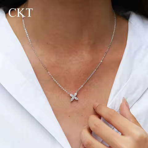 CKT 18k White Gold Pendant 1ct Diamond Moissanite Necklace for Women Luxury Four-leaf Clover Platinu
