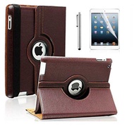 360 Rotating Stand Case PU Leather Cover with Wake Up/Sleep for Apple iPad 2, iPad 3, iPad 4 (9.7-Inch iPad Released before 2013) with Soft Screen Film and Stylus Pen
