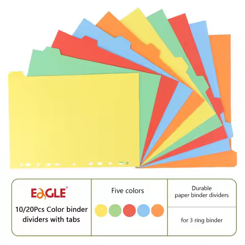 EAGLE 3 Ring Binder Dividers with Tabs A4 Sizes Paper Index Divider for 2/3/4/11 Ring Binders School