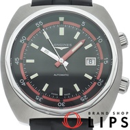 浪琴表 Heritage Diver 自動機械男士腕錶，43毫米，型號 L2.795.4.52.9，精鋼/橡膠錶帶，黑色，拋光處理，成色極佳，帶原裝錶盒和保固卡，二手。