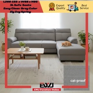 EWJ 3890-9ft 3L Easy Clean Fabric Grey & Beige Sofa 3L Morden Cantik Murah Zig Zag Spring Seat Densi