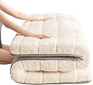 Sherpa Fleece Japanese Floor Mattress Futon Mattress, Guest Bed Mattress Reversible and Foldable Mattress, Roll Up Mattress Sleeping Tatami Mat Camping Mattress (Color : White, Size : King)