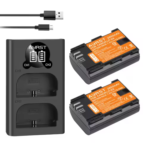 LP-E6N LP-E6 Battery+Dual Charger for Canon EOS R R5 R6 R7,R5 C,R6 Mark II,EOS 5D Mark II III IV,5D 
