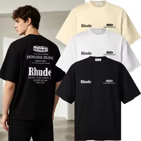 Daily Casual Rhude T-shirt Summer Men Comfortable Round Neck Letter Printed Short Sleeve Tee