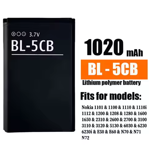 600/800/1020/1200MAh Long Lasting for Nokia N72 BL-5CB 5C Plug-in Small Speaker Gaming Console Lithi