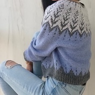 費爾島手工夾克 北歐鈕扣毛衣 羊毛藍灰色開衫