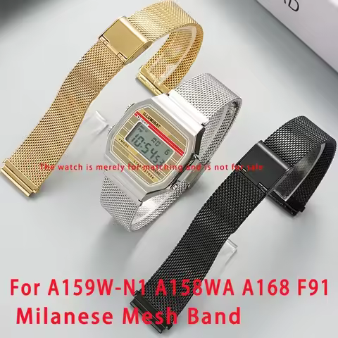 Milanese Mesh Watch Strap, Metal Woven Band for Casio A159W-N1 A158WA A168 F91 Small Square Watch